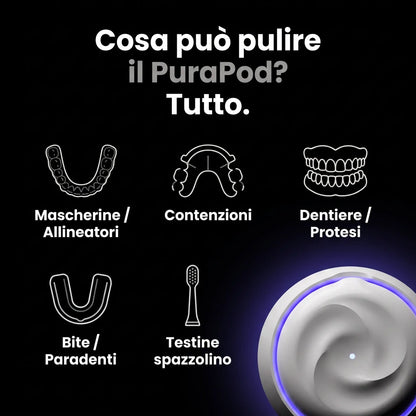 PuraPod™ — Pulitore a ultrasuoni Pulisca la sua mascherina con sola acqua, in 5 minuti