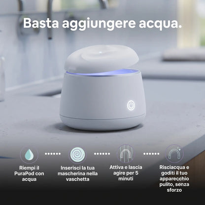 PuraPod™ — Pulitore a ultrasuoni Pulisca la sua mascherina con sola acqua, in 5 minuti